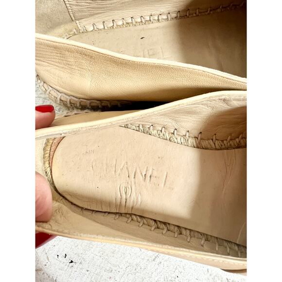 Chanel Lambskin Leather Cap Toe Espadrilles Loafer Flat Beige/Black Women's 37 - Picture 5 of 12